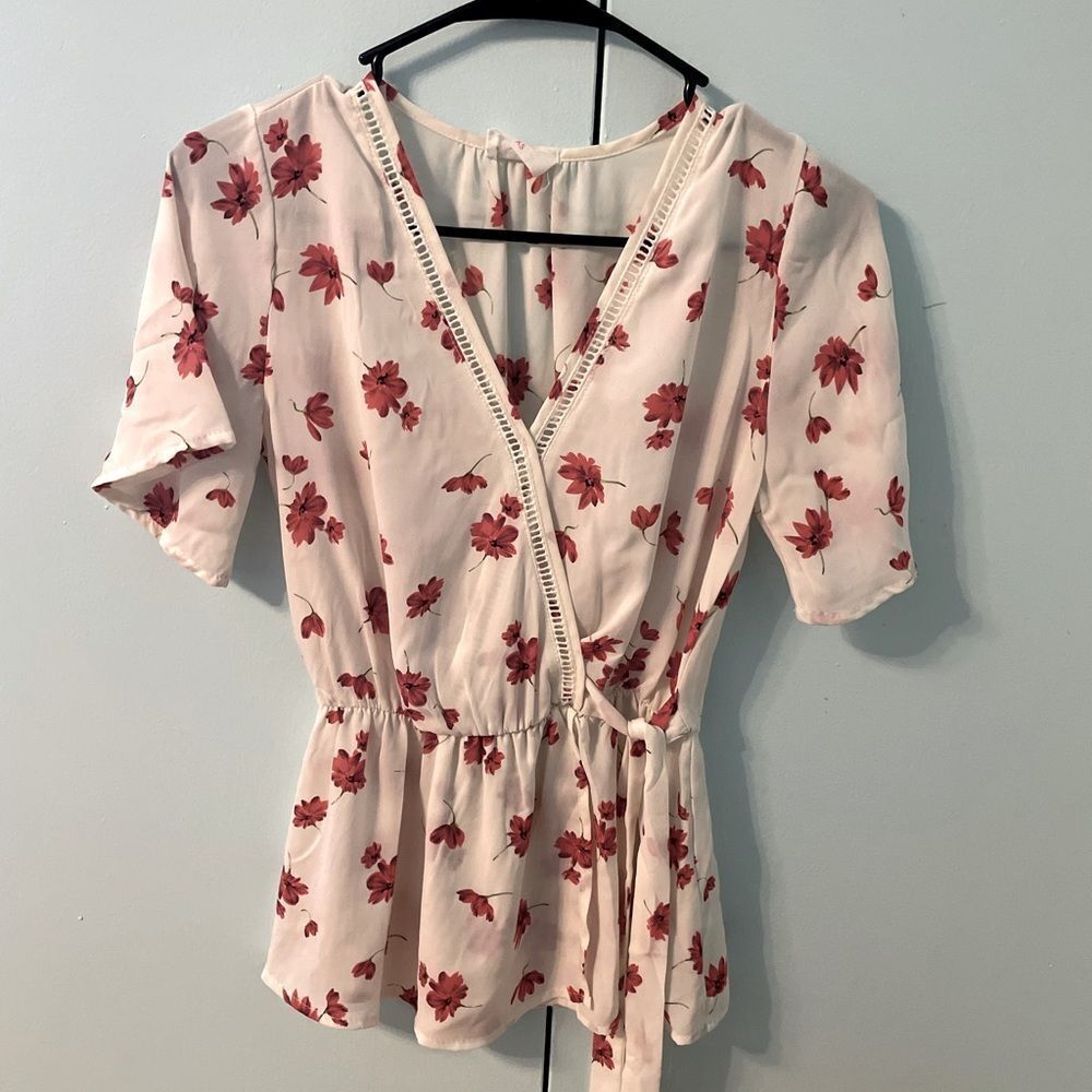 Floral Top Blouse White Shirt - Picture 1 of 2